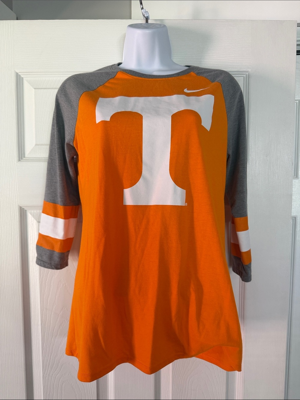 Nike Orange & Gray Raglan Long Sleeve Tee with White 'T' Graphic